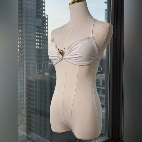 🆕 CHRISTOPHER ESBER 🧿 NWOT Orbit Embellished Ruched Bikini Top, White, Sz US 4 - Picture 5 of 16